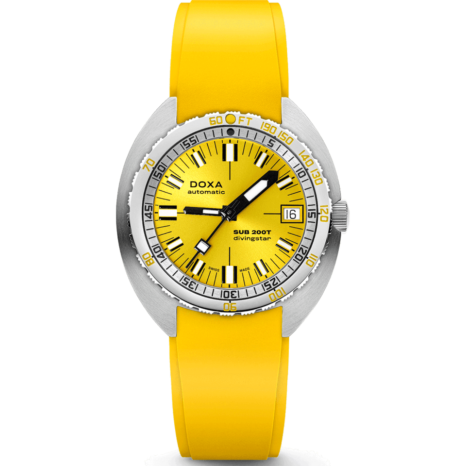 Doxa Men's SUB 200T Divingstar 39mm Yellow Sunray Dial Rubber Strap Watch