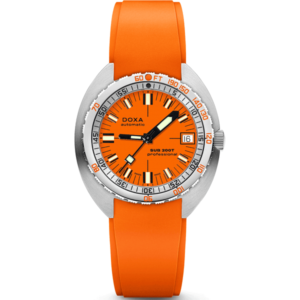 Doxa Men's SUB 200T Professional 39mm Orange Iconic Dial Rubber Strap Watch