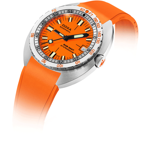 Doxa Men's SUB 200T Professional 39mm Orange Iconic Dial Rubber Strap Watch