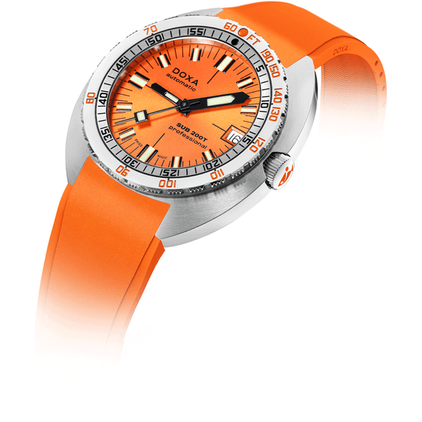 Doxa Men's SUB 200T Professional 39mm Orange Sunray Dial Rubber Strap Watch