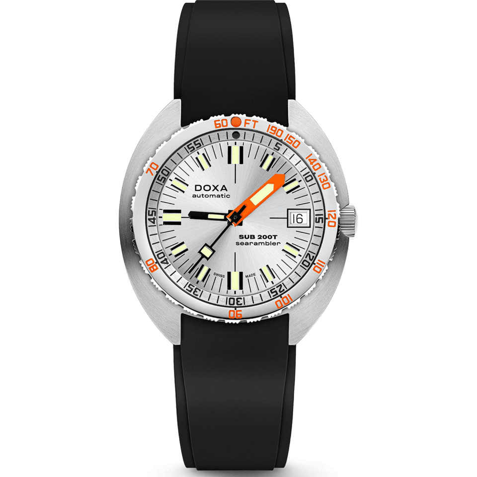 Doxa Men's SUB 200T Searambler 39mm Silver Sunray Dial Rubber Strap Watch