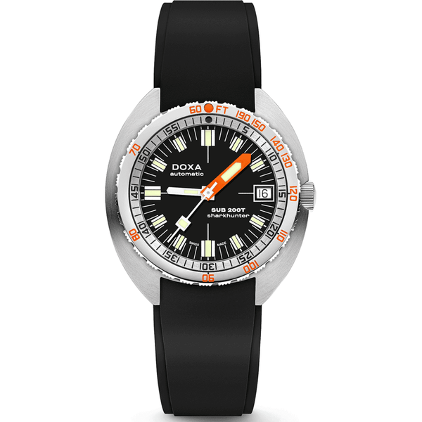 Doxa Men's SUB 200T Sharkhunter 39mm Black Iconic Dial Rubber Strap Watch