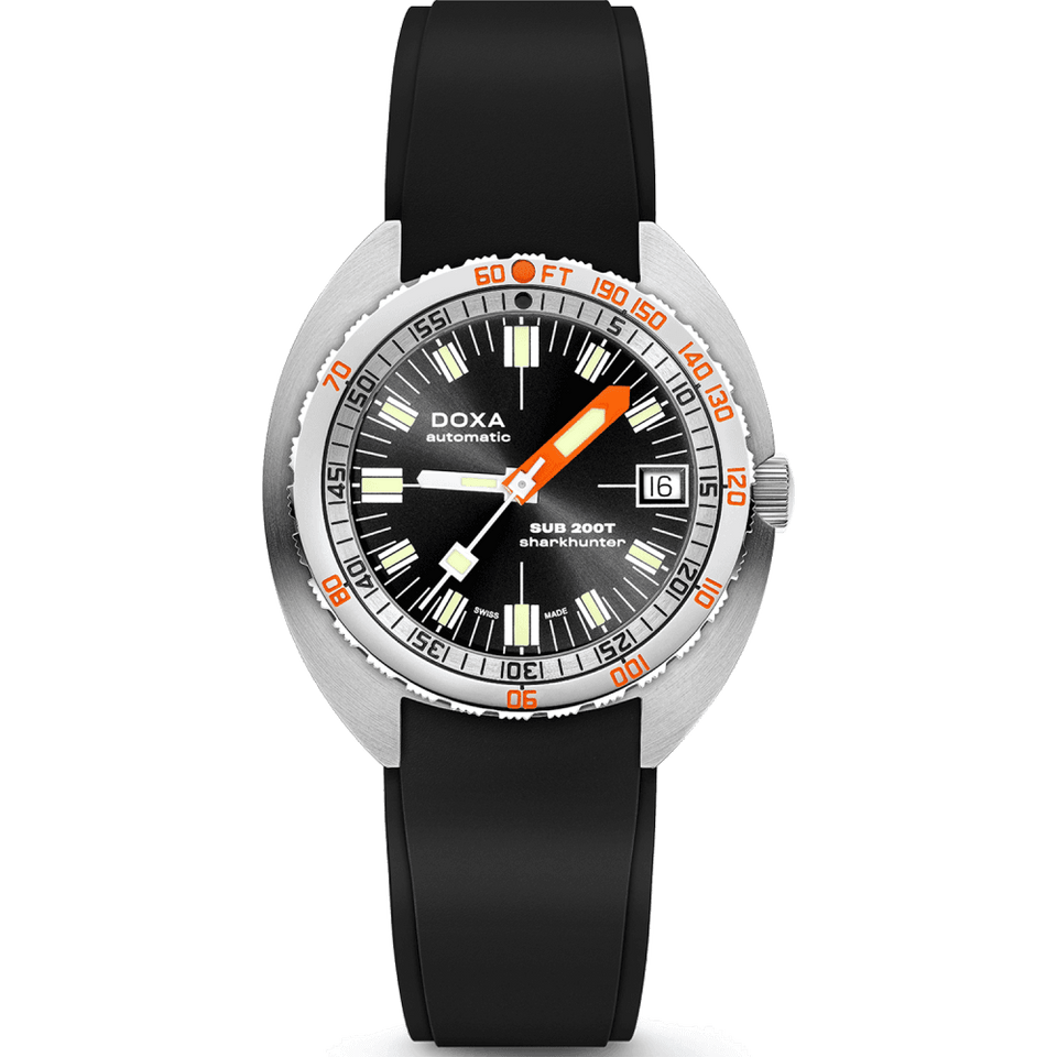 Doxa Men's SUB 200T Sharkhunter 39mm Black Sunray Rubber Strap Watch