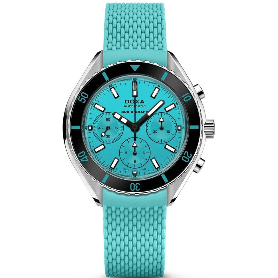 Doxa SUB 200 Chronograph Aquamarine Rubber Watch, Turquoise