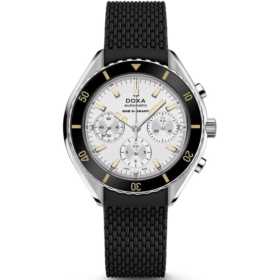 Doxa SUB 200 Chronograph Searambler Rubber Watch, Silver