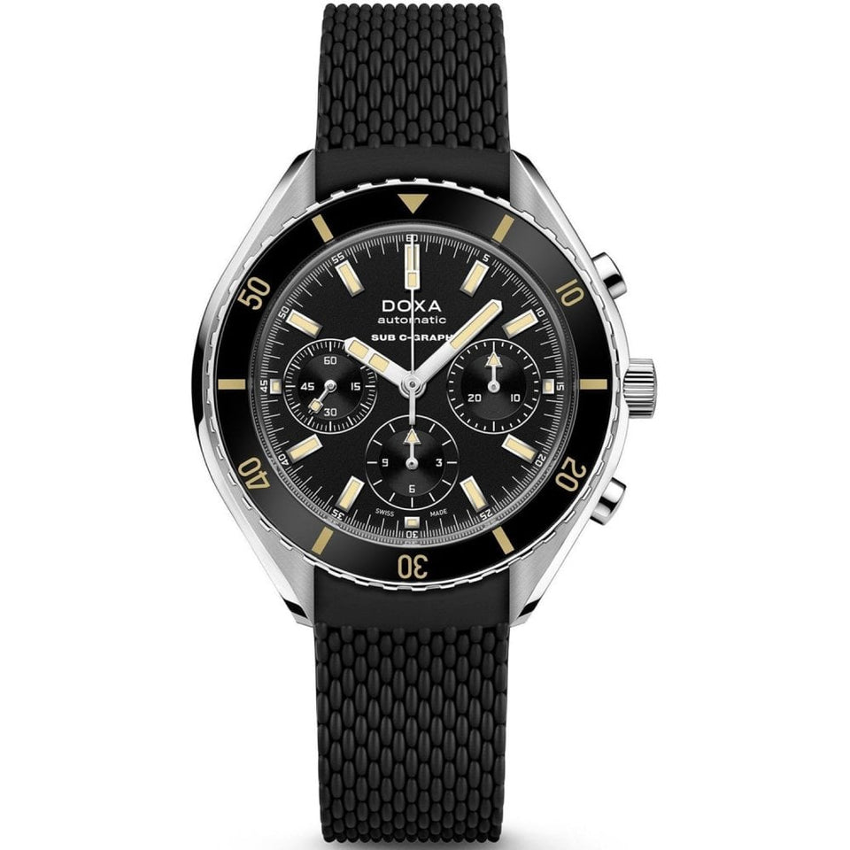 Doxa SUB 200 Chronograph Sharkhunter Rubber Watch, Black