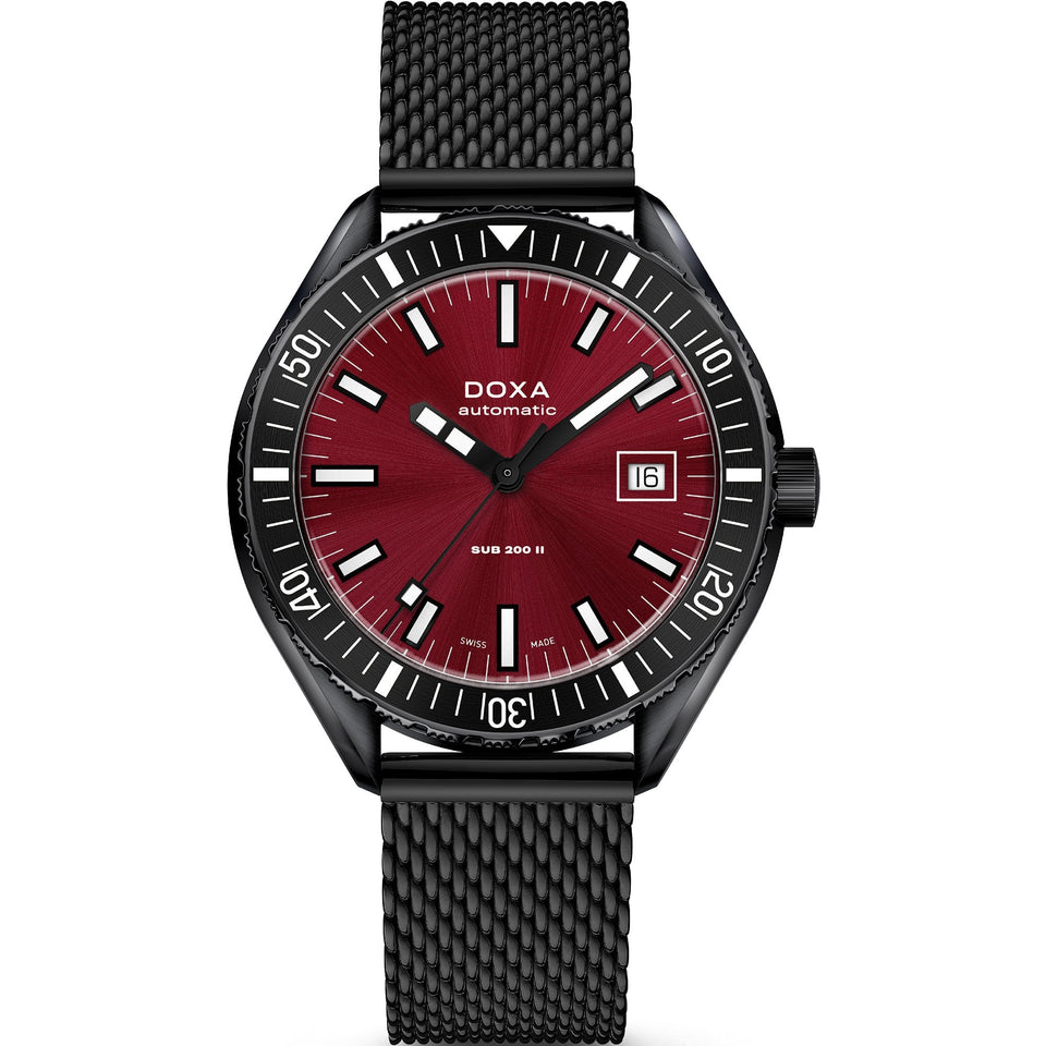 Doxa SUB 200 II Redcoral Men's Black Mesh Bracelet Watch