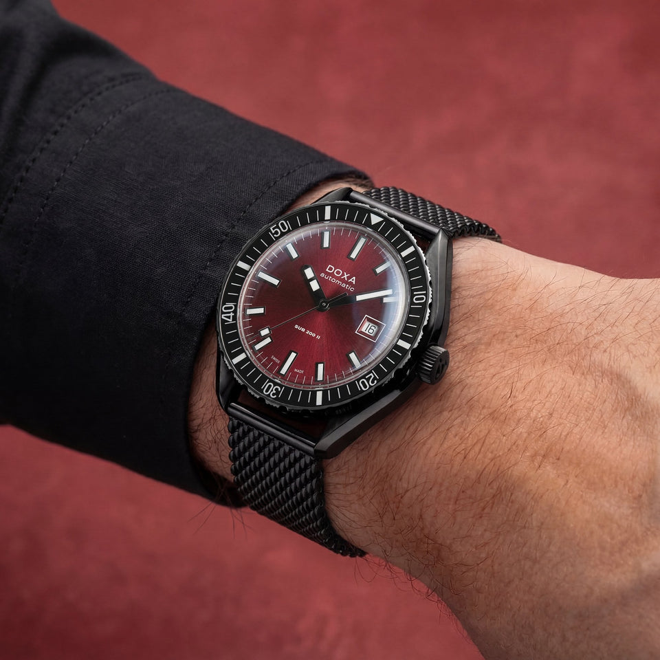 Doxa SUB 200 II Redcoral Men's Black Mesh Bracelet Watch