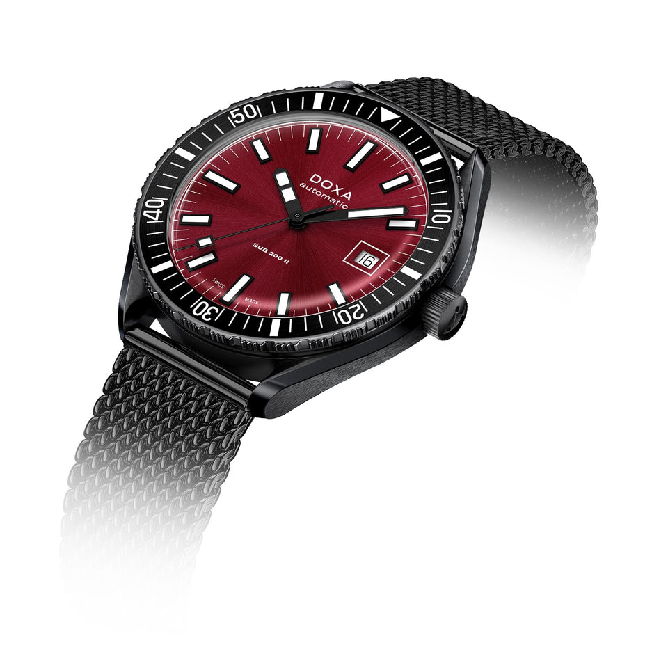 Doxa SUB 200 II Redcoral Men's Black Mesh Bracelet Watch