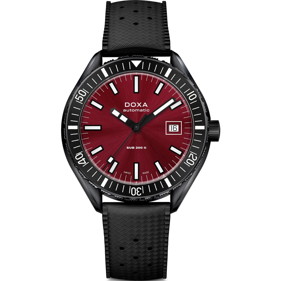 Doxa SUB 200 II Redcoral Men's Black Rubber Strap Watch