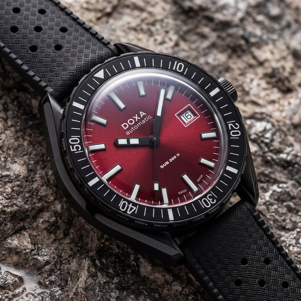 Doxa SUB 200 II Redcoral Men's Black Rubber Strap Watch