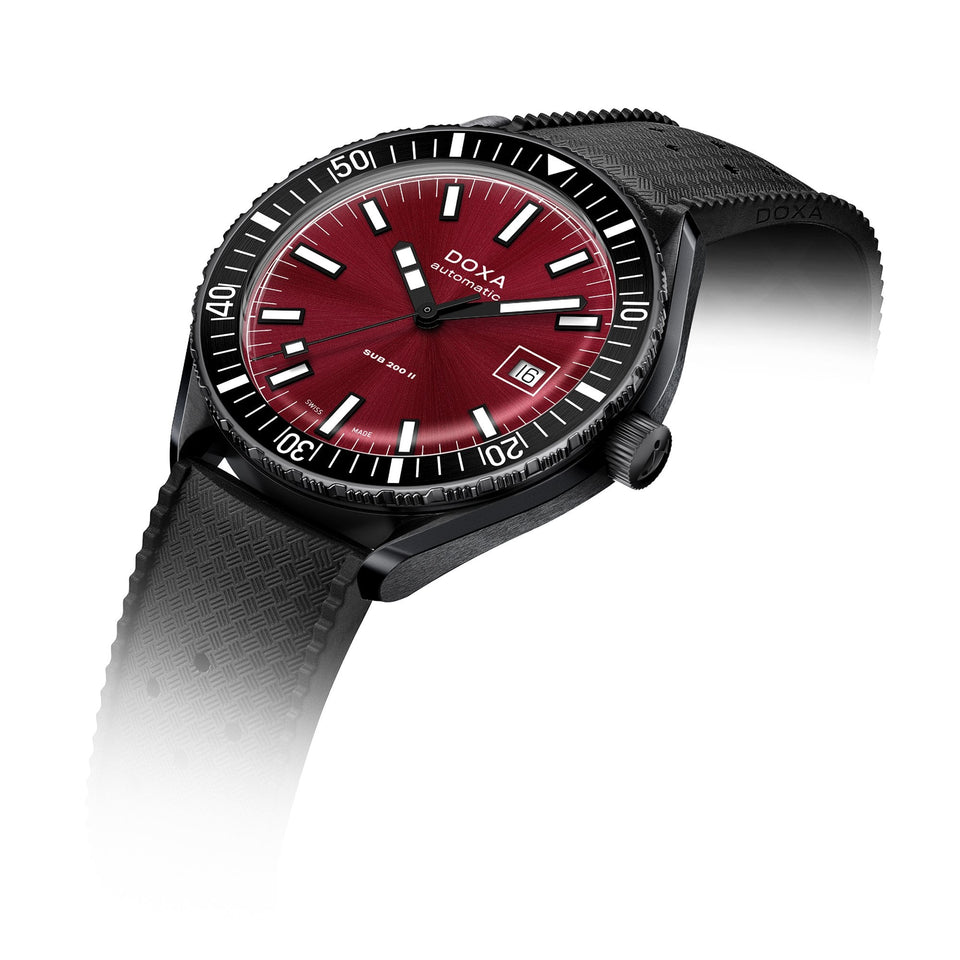 Doxa SUB 200 II Redcoral Men's Black Rubber Strap Watch