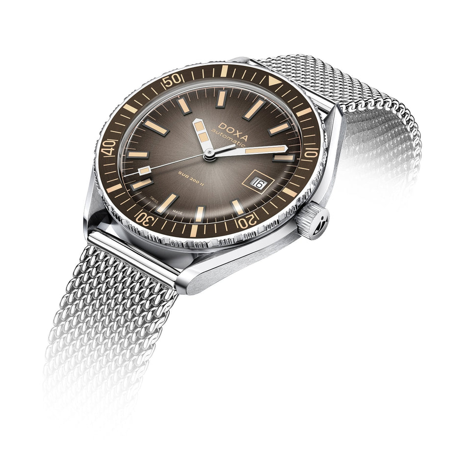 Doxa SUB 200 II Sharkhunter Vintage Mesh Bracelet Grey Bezel Men's Watch
