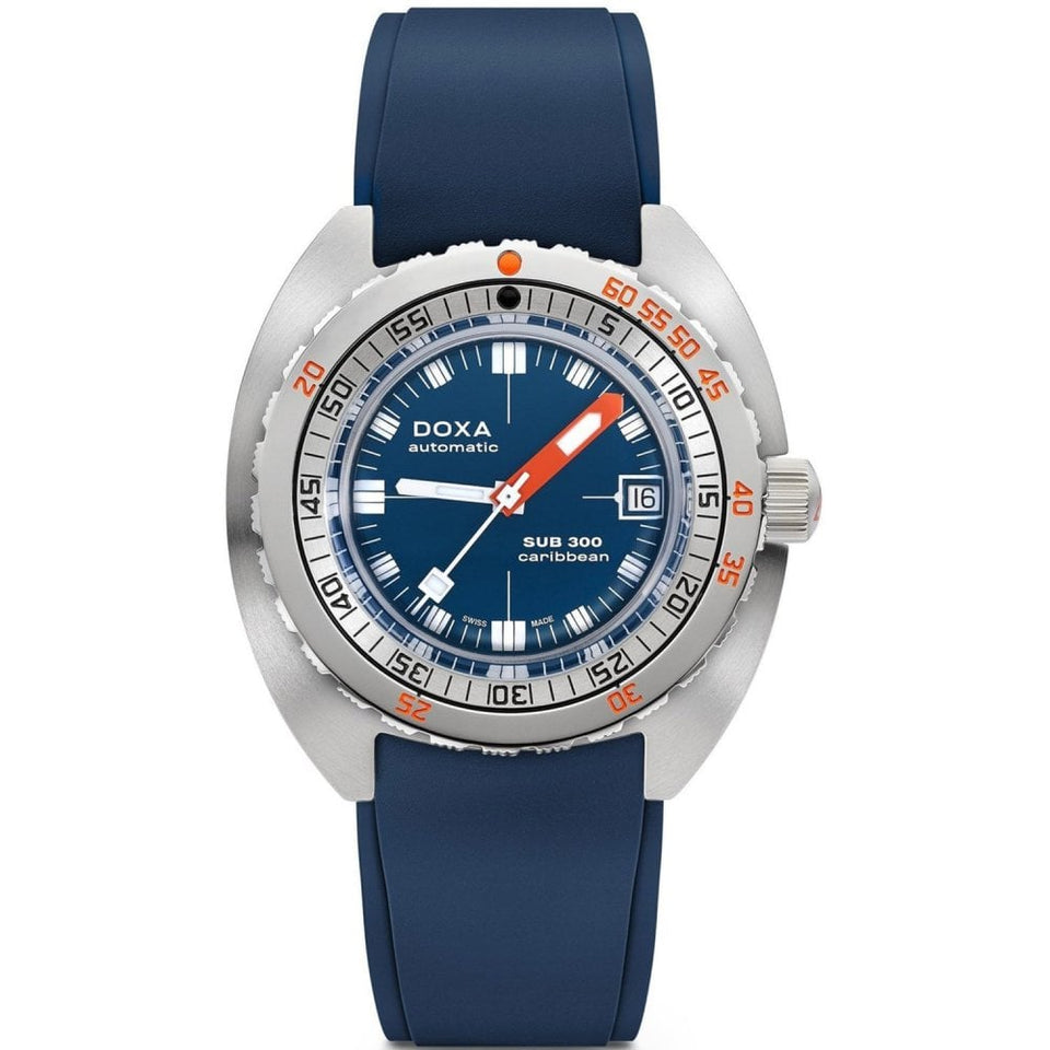 Doxa SUB 300 SS Caribbean Rubber Watch, Blue