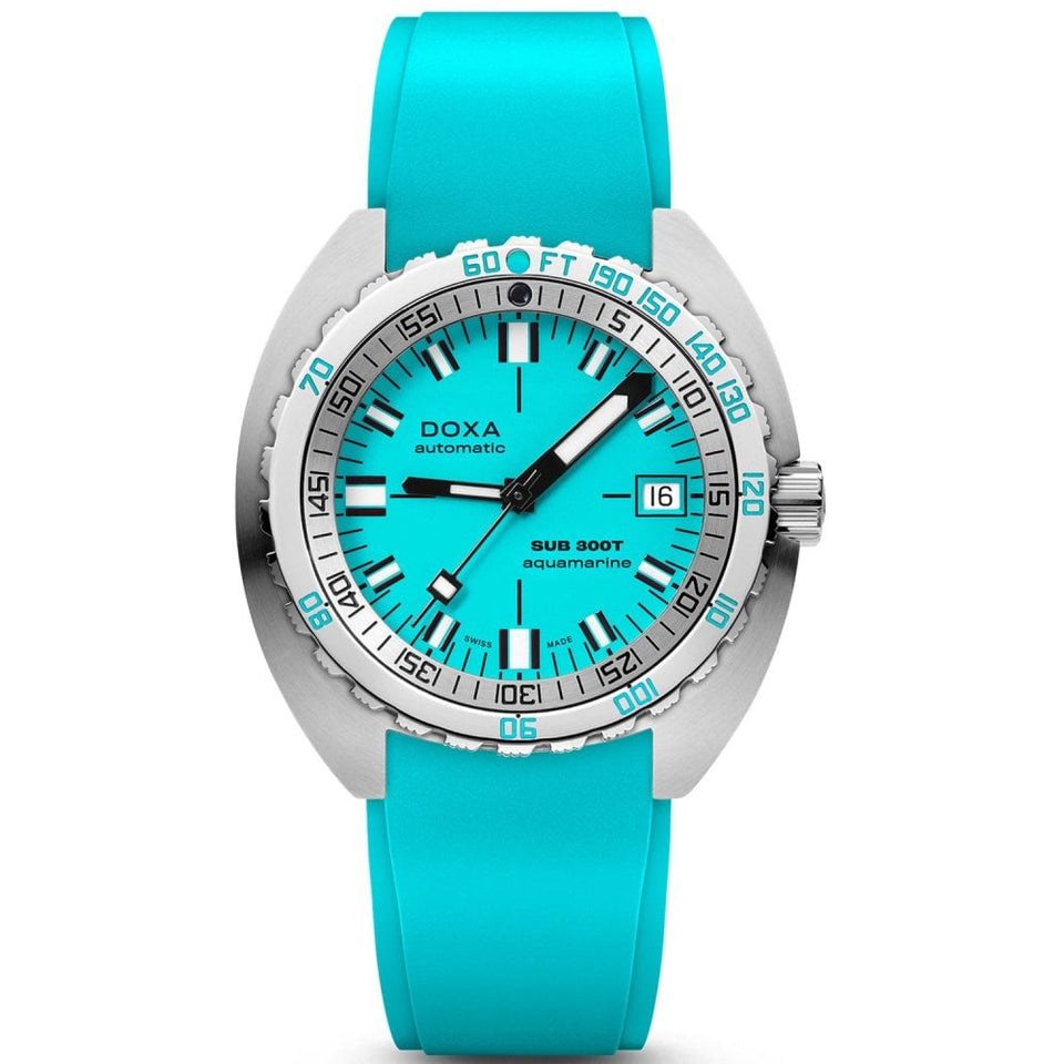 Doxa SUB 300T Aquamarine Rubber Watch, Turquoise