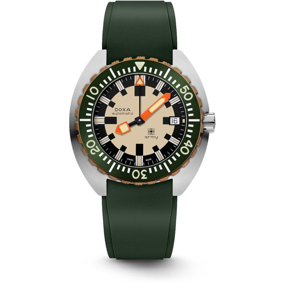 Doxa SUB 300T Army Automatic Diver Watch, Green Rubber Strap