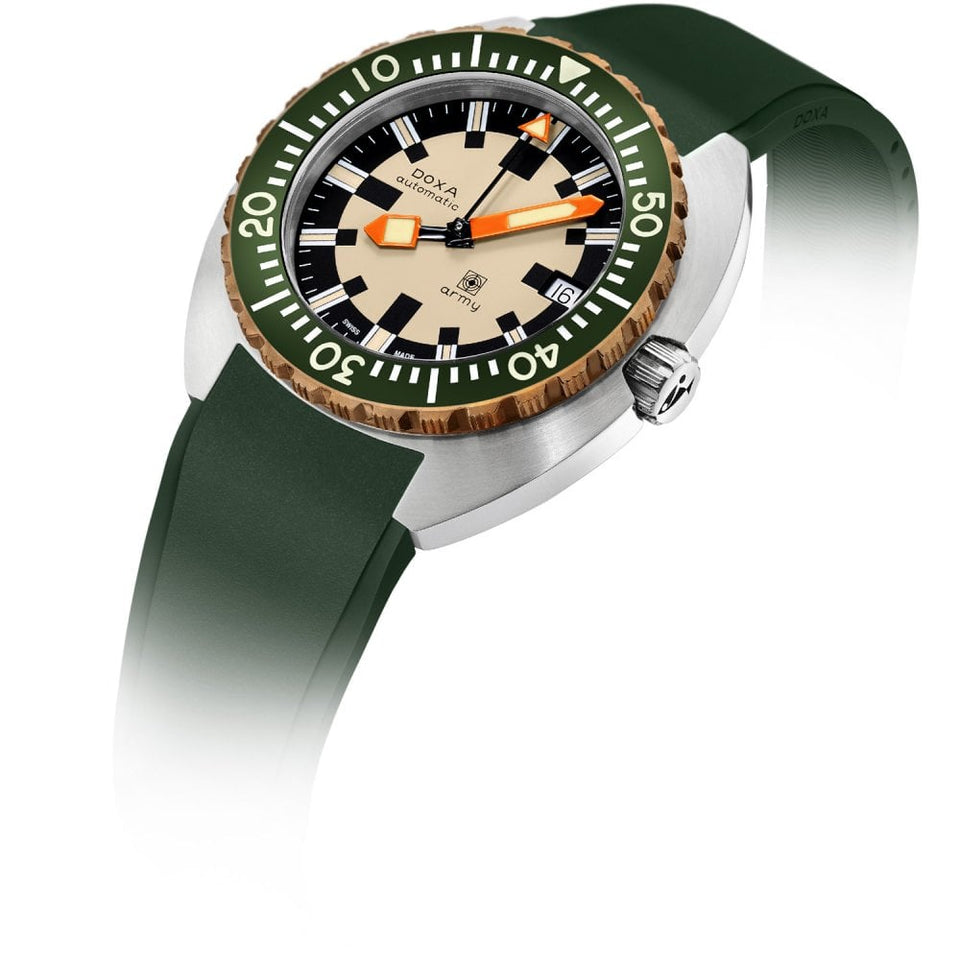 Doxa SUB 300T Army Automatic Diver Watch, Green Rubber Strap