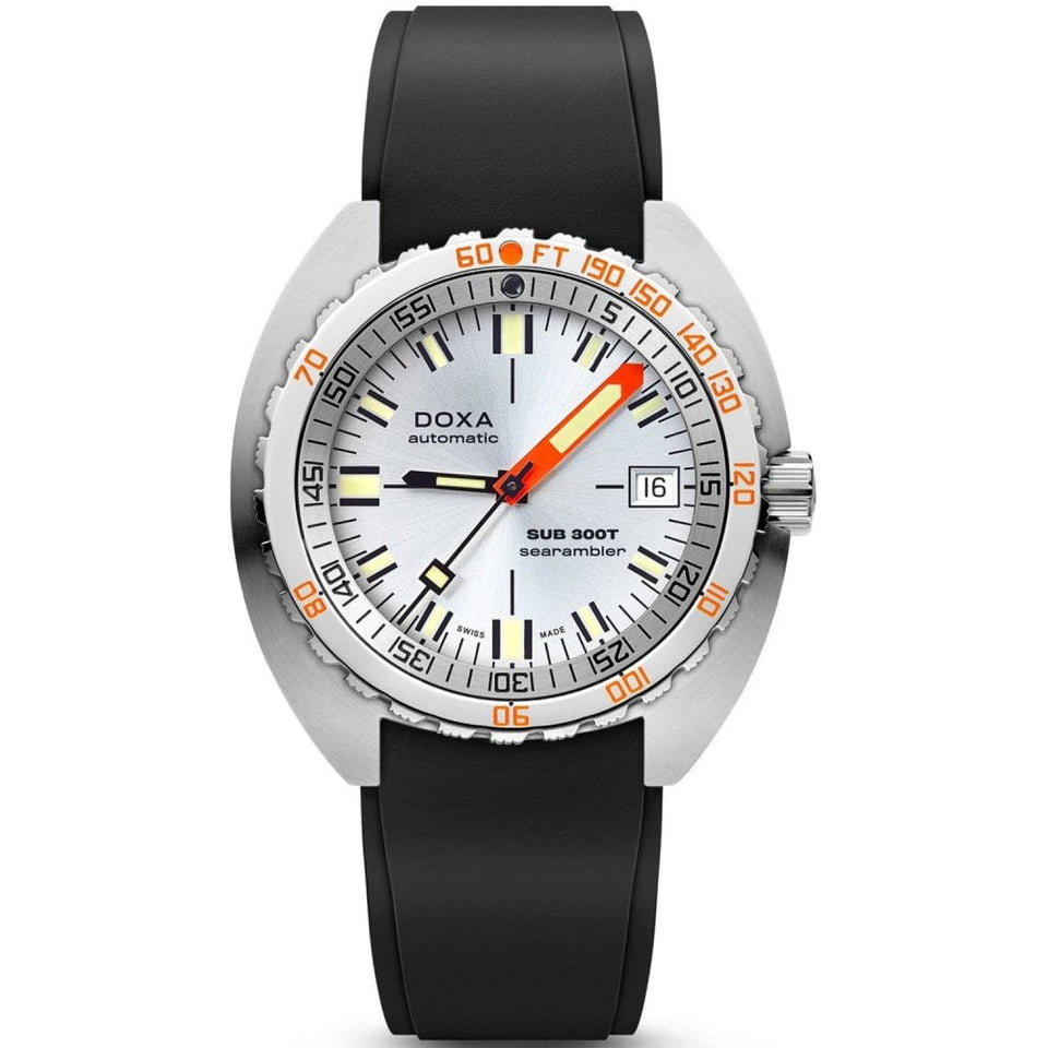 Doxa SUB 300T Searambler Rubber Watch, Silver