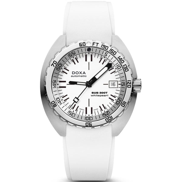 Doxa SUB 300T Whitepearl Rubber Watch, White