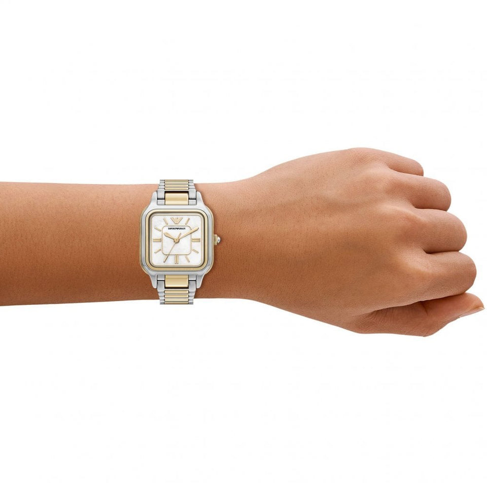 Emporio Armani Ladies Cecilia 35mm Mother Of Pearl Two Tone Watch