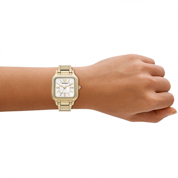 Emporio Armani Ladies Cecilia Gold Tone 35mm Mother Of Pearl Watch