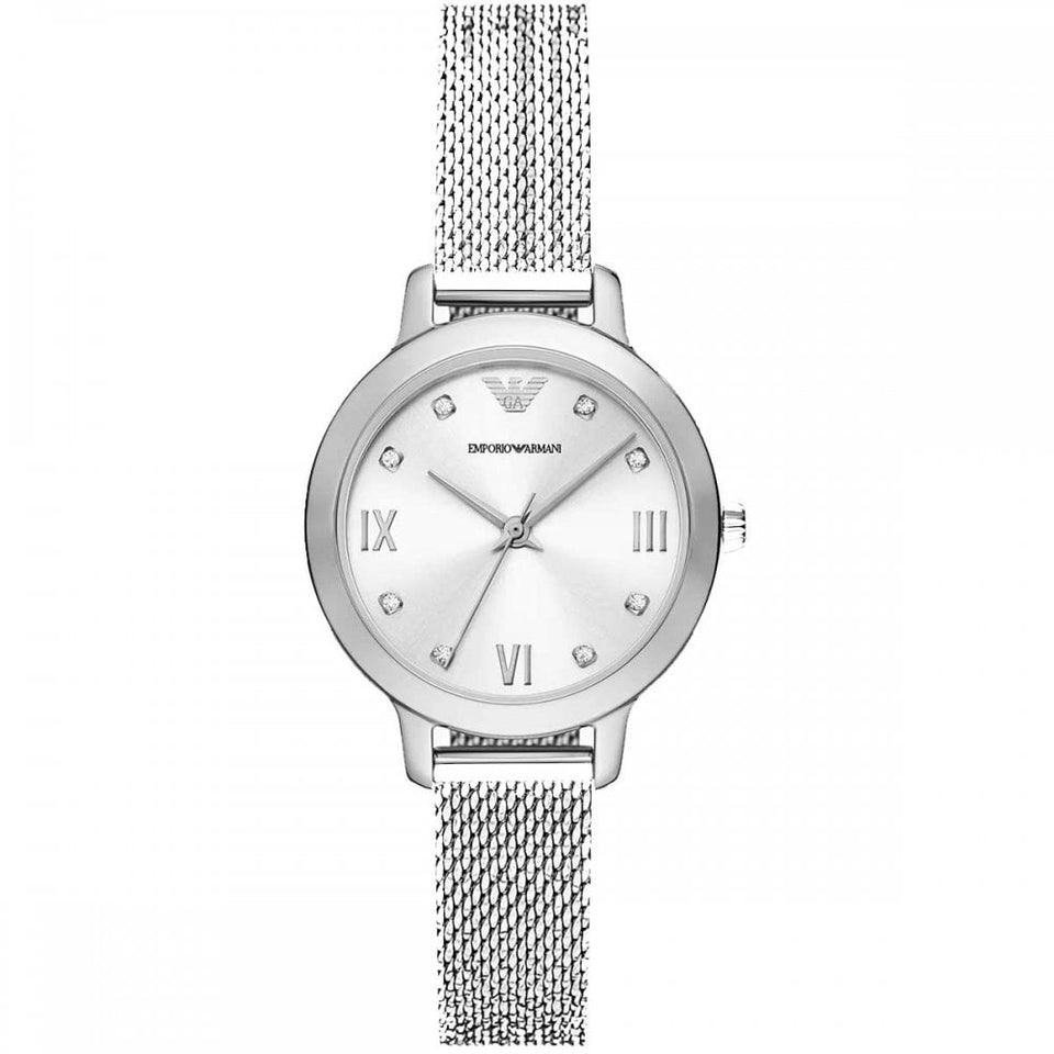 Emporio Armani Ladies Cleo 32mm Stone Set Mesh Watch