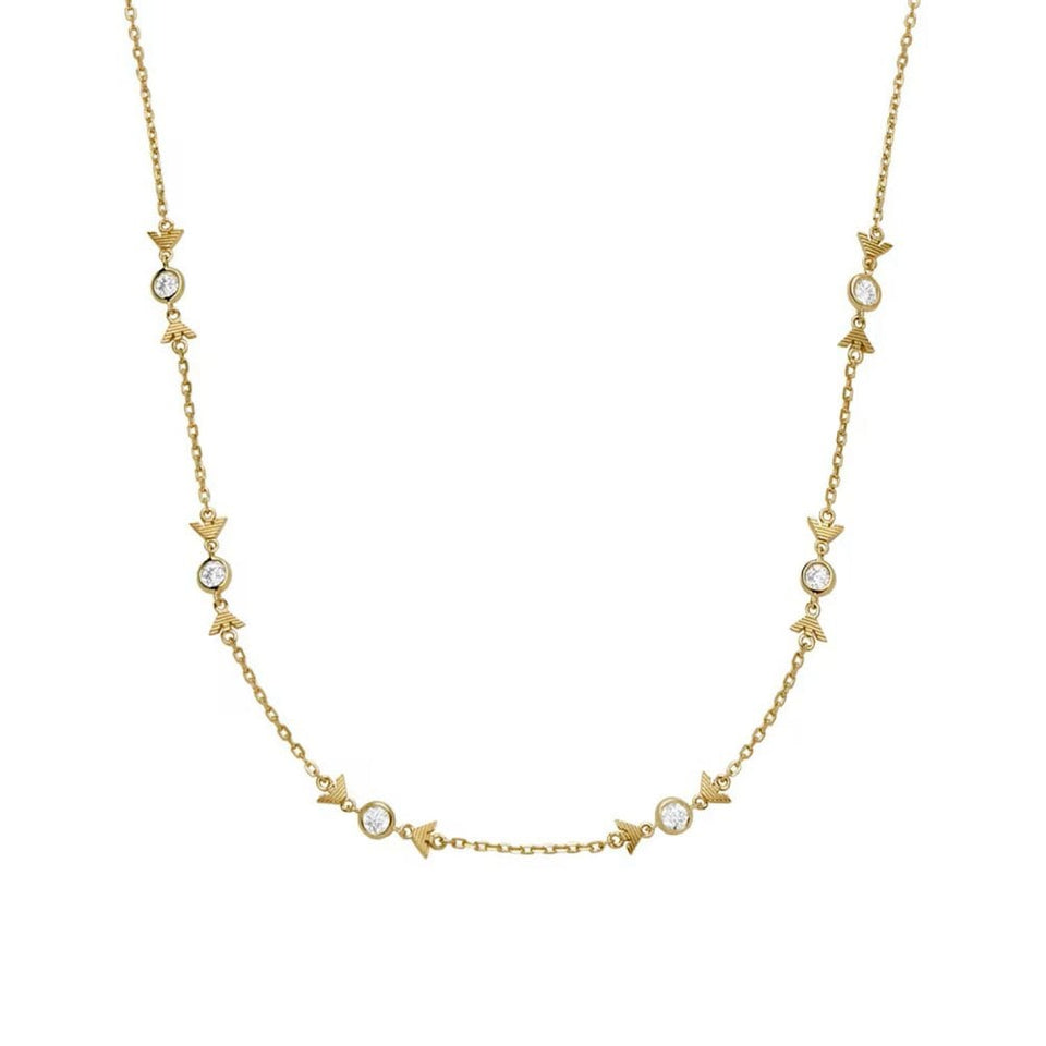 Emporio Armani Ladies Eagle Logo Gold Plated Station Necklace