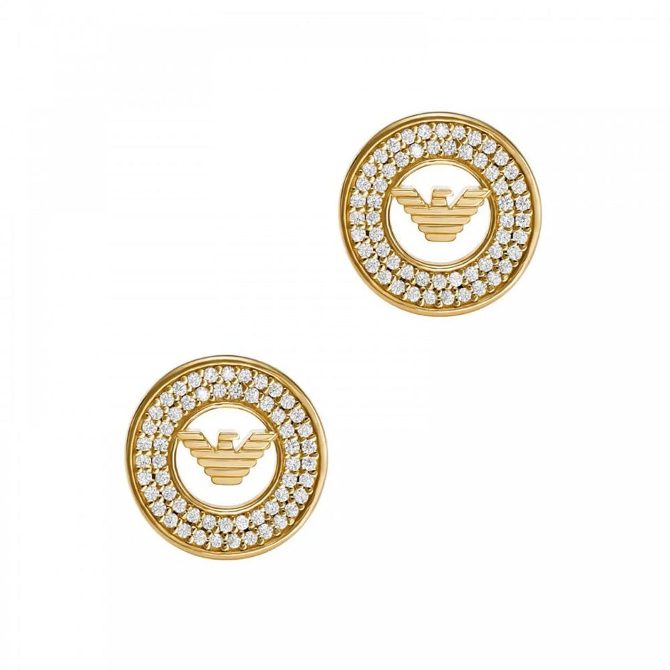 Emporio Armani Ladies Eagle Logo Stone Set Gold Plated Stud Earrings