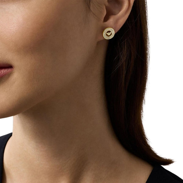 Emporio Armani Ladies Eagle Logo Stone Set Gold Plated Stud Earrings