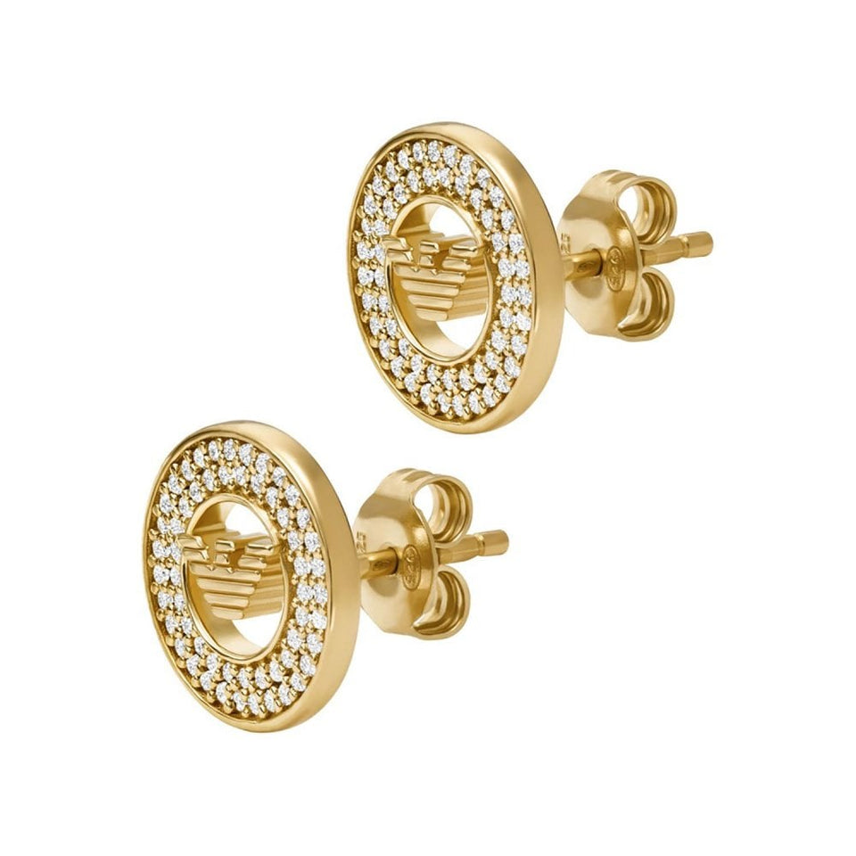 Emporio Armani Ladies Eagle Logo Stone Set Gold Plated Stud Earrings