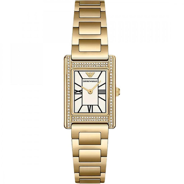 Emporio Armani Ladies Genni Rectangle Dial Gold Plated Watch