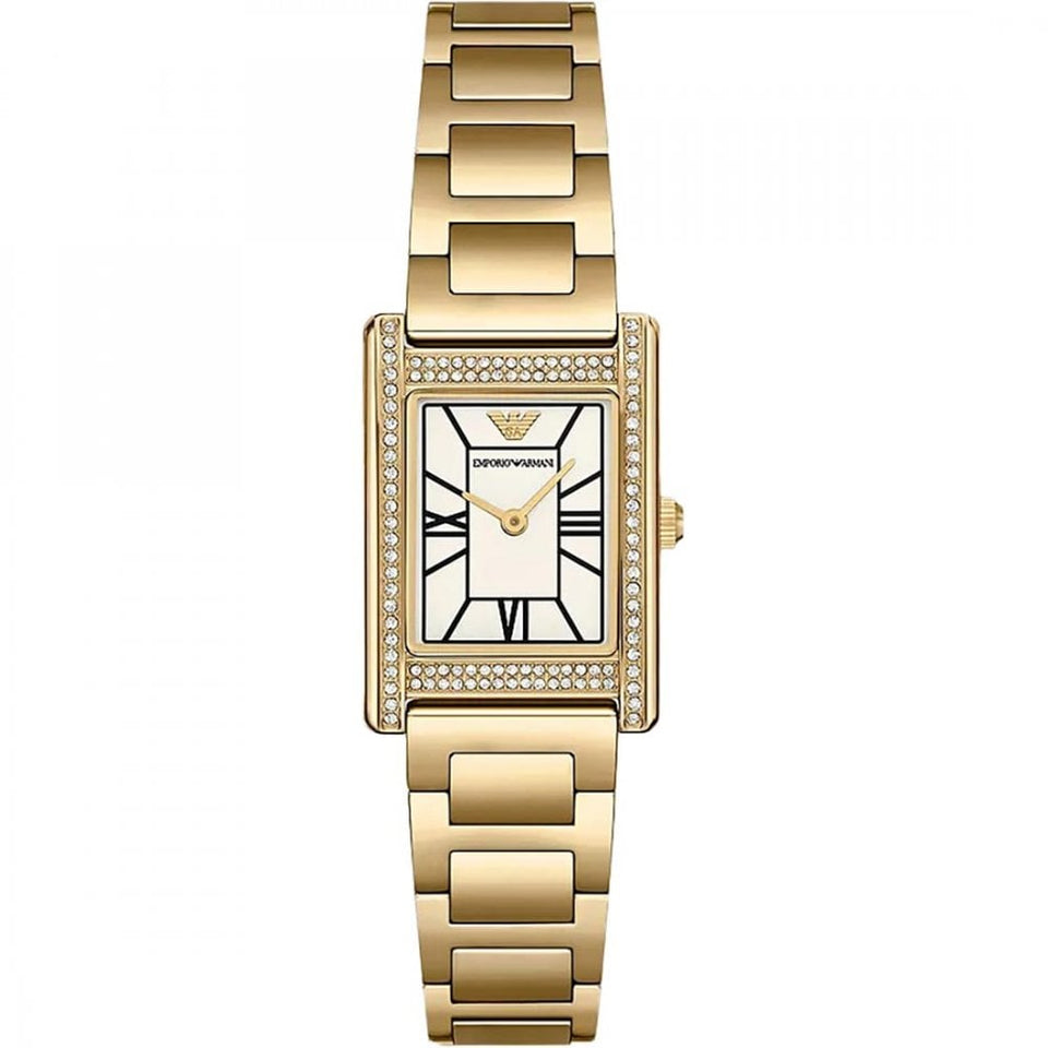 Emporio Armani Ladies Genni Rectangle Dial Gold Plated Watch