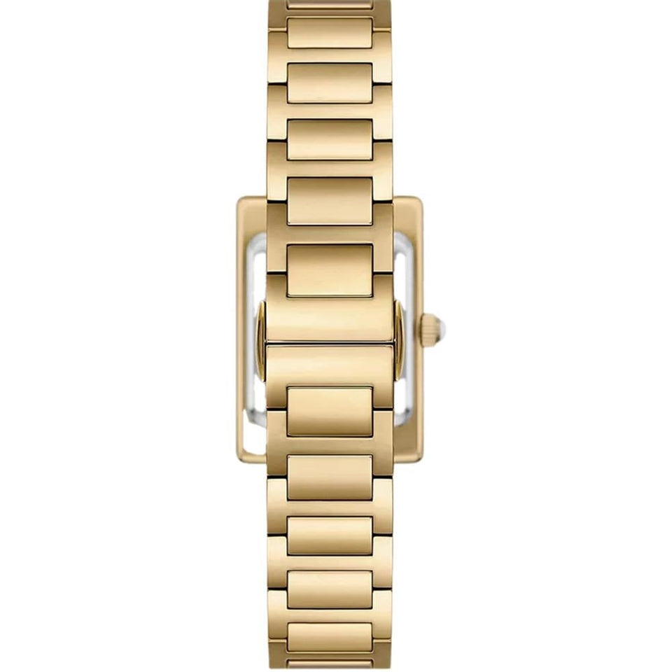 Emporio Armani Ladies Genni Rectangle Dial Gold Plated Watch