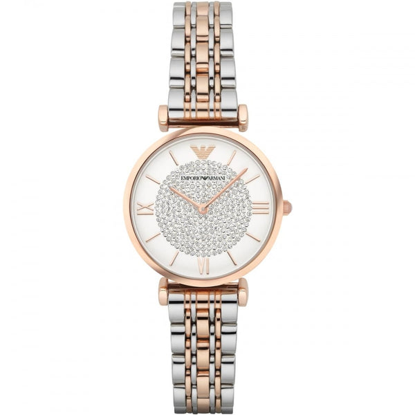 Emporio Armani Ladies Gianni T-Bar 32mm Two Tone Stone Set Watch