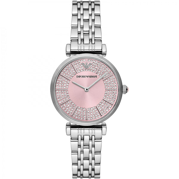 Emporio Armani Ladies Gianni T-Bar Pink Dial Bracelet Watch