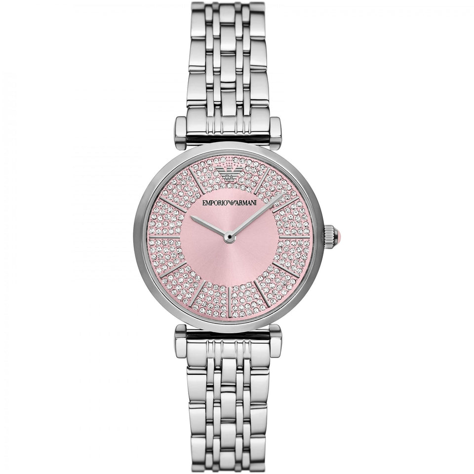 Emporio Armani Ladies Gianni T-Bar Pink Dial Bracelet Watch