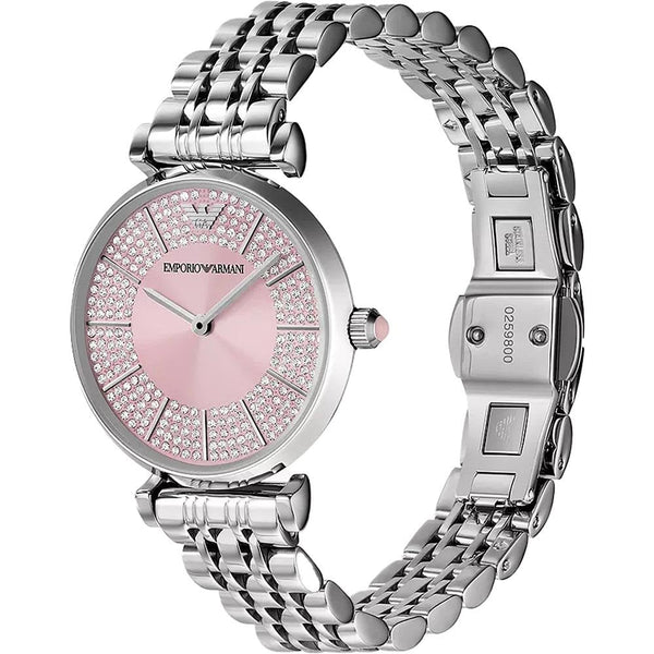 Emporio Armani Ladies Gianni T-Bar Pink Dial Bracelet Watch