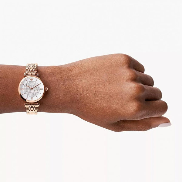 Emporio Armani Ladies Gianni T-Bar Rose Plated Bracelet Watch