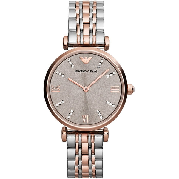 Emporio Armani Ladies Gianni T-Bar Stone Set 32mm Two Tone Watch