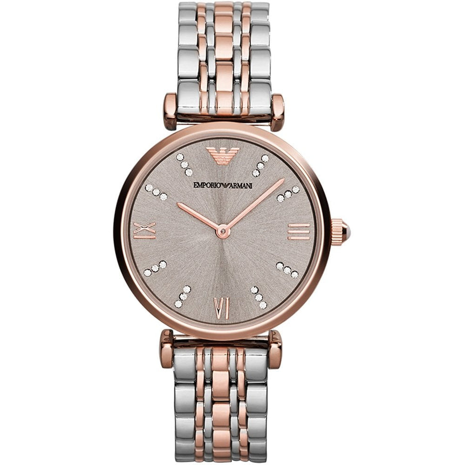 Emporio Armani Ladies Gianni T-Bar Stone Set 32mm Two Tone Watch