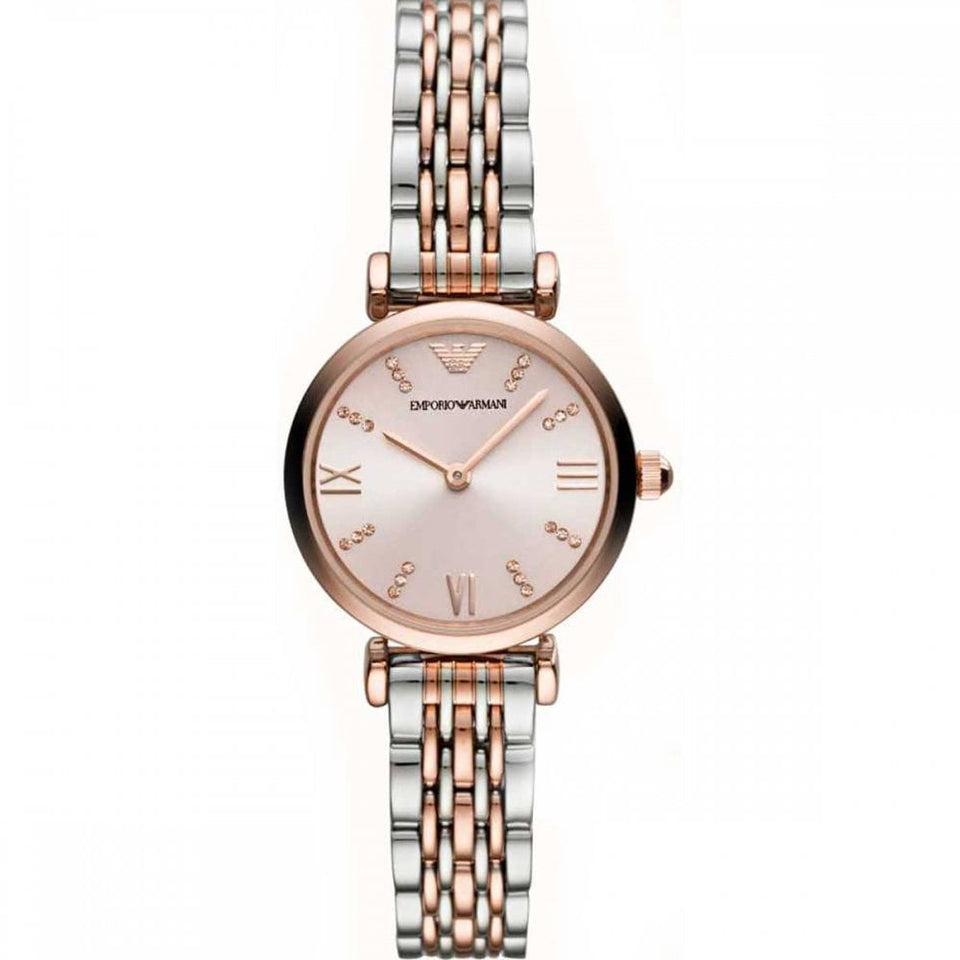 Emporio Armani Ladies Gianni Two Tone T-Bar Pink Dial Watch
