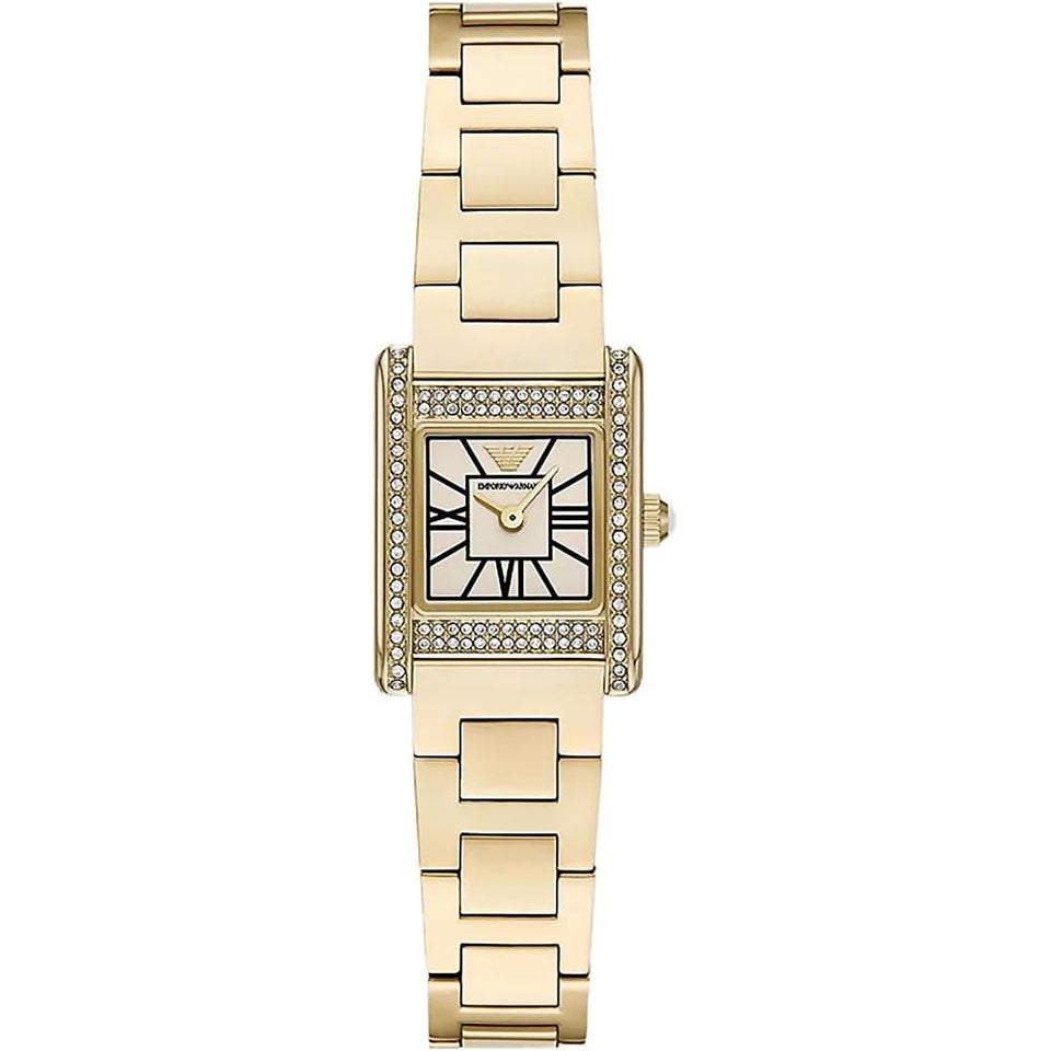 Emporio Armani Ladies Gold Toned Rectangle Dial Bracelet Watch