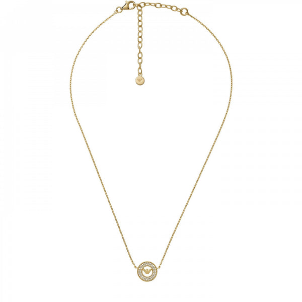 Emporio Armani Ladies Logo Coin Gold Plated Stone Set Necklace