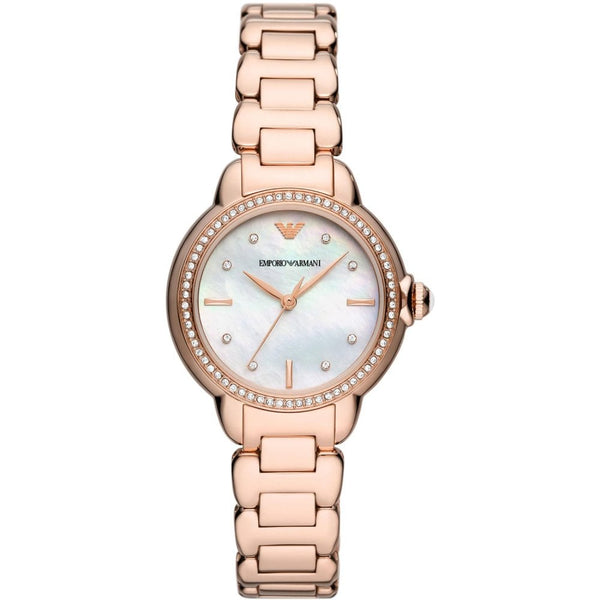 Emporio Armani Ladies Mia 32mm Three-Hand Rose Gold Plated Watch