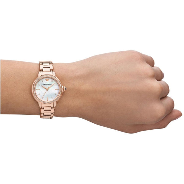 Emporio Armani Ladies Mia 32mm Three-Hand Rose Gold Plated Watch