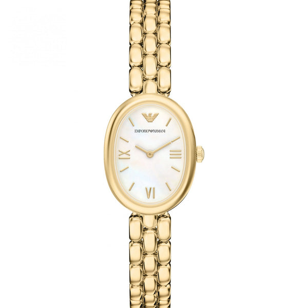Emporio Armani Ladies Sinfonia Gold Plated Mother Of Pearl Oval Dial Watch