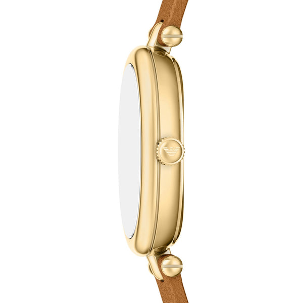Emporio Armani Ladies Sinfonia Mother Of Pearl Brown Leather Strap Watch