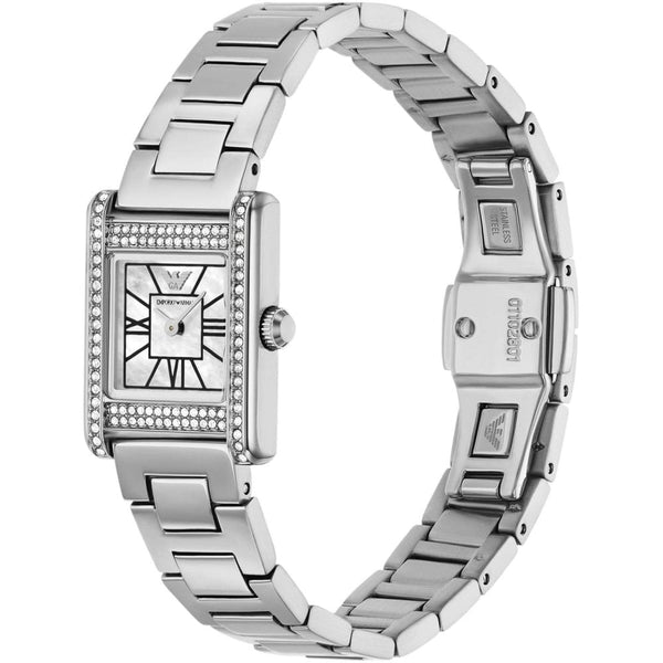 Emporio Armani Ladies Stone Set Mother Of Pearl Dial Bracelet Watch