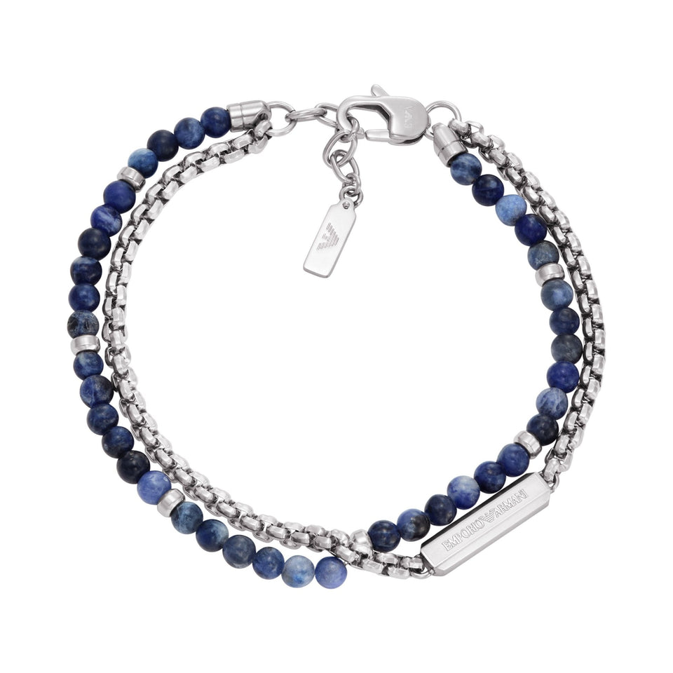 Emporio Armani Men's Blue Beaded & Stainless Steel Double Bracelet