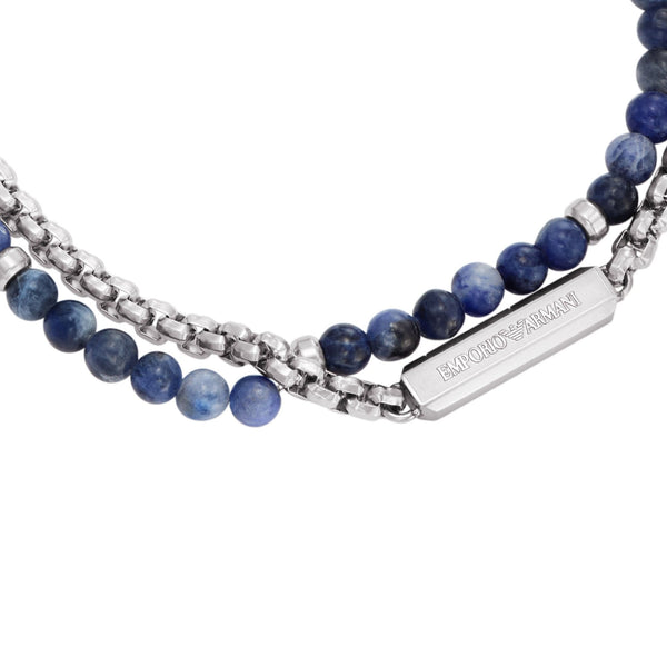 Emporio Armani Men's Blue Beaded & Stainless Steel Double Bracelet
